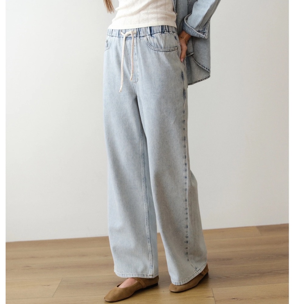 Marine Layer Ella Wide Leg Pant In Light Wash Size Large